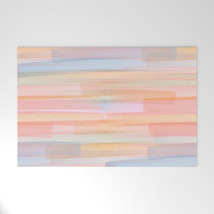Abstract Watercolor Waves in Peach Sunrise Welcome Mat Gallery Image 1