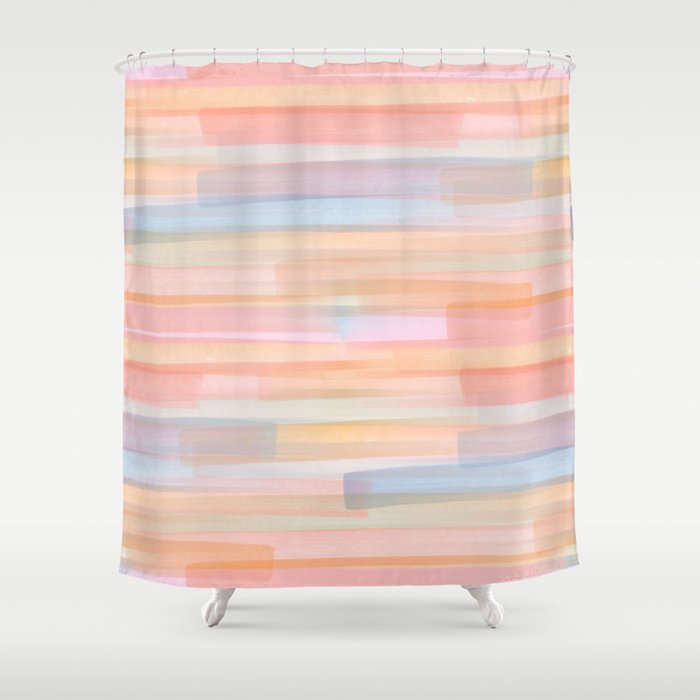Abstract Watercolor Waves in Peach Sunrise Shower Curtain Gallery Image 1