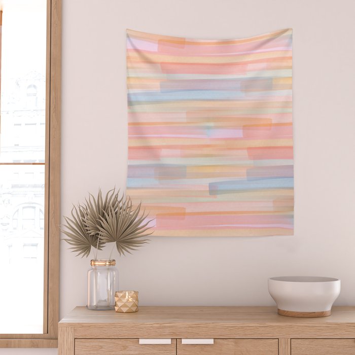 Abstract Watercolor Waves in Peach Sunrise Wall Tapestry Gallery Image 2