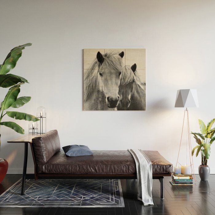 Horses - Black & White 7 Wood Wall Art Gallery Image 2
