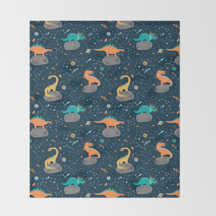 Dinosaurs Floating on an Asteroid Throw Blanket Gallery Image 2