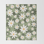 Flower Market London, Retro Daisies  Print, Green Ditsy Pattern Throw Blanket Gallery Image 2