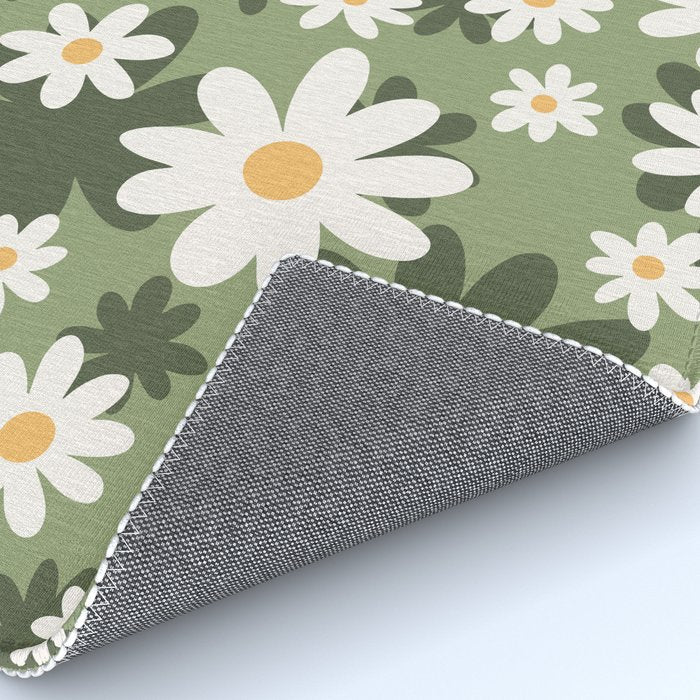 Flower Market London, Retro Daisies  Print, Green Ditsy Pattern Rug Gallery Image 4