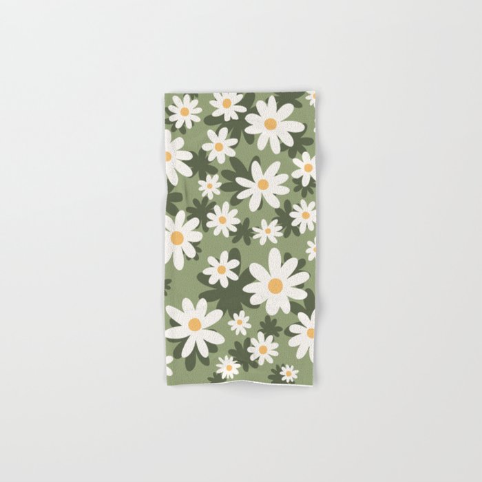 Flower Market London, Retro Daisies  Print, Green Ditsy Pattern Bath Towel Gallery Image 1