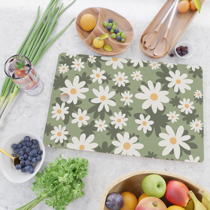 Flower Market London, Retro Daisies  Print, Green Ditsy Pattern Cutting Board Gallery Image 2