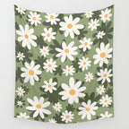 Flower Market London, Retro Daisies  Print, Green Ditsy Pattern Wall Tapestry Gallery Image 4