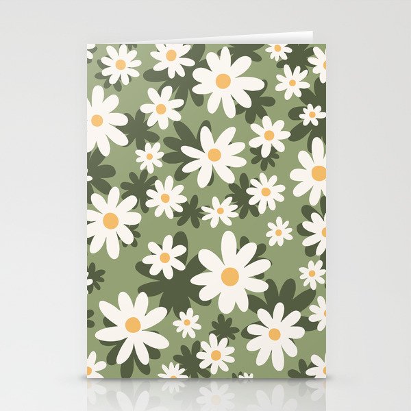 Flower Market London, Retro Daisies  Print, Green Ditsy Pattern Stationery Card Gallery Image 2