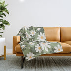 Flower Market London, Retro Daisies  Print, Green Ditsy Pattern Throw Blanket Gallery Image 1