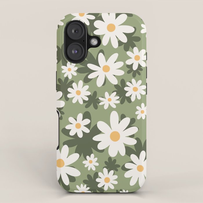 Flower Market London, Retro Daisies  Print, Green Ditsy Pattern iPhone Case Gallery Image 1