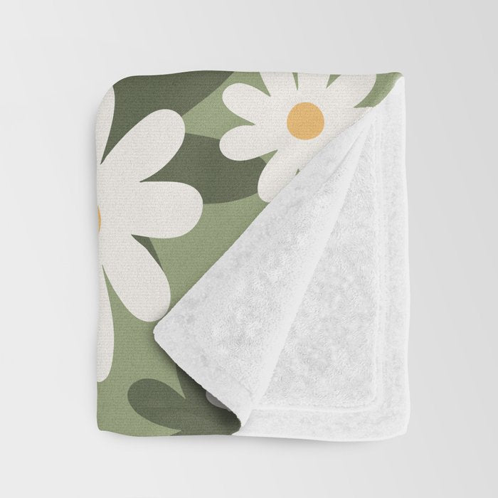 Flower Market London, Retro Daisies  Print, Green Ditsy Pattern Throw Blanket Gallery Image 3