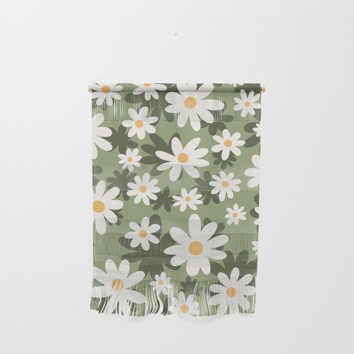 Flower Market London, Retro Daisies  Print, Green Ditsy Pattern Wall Hanging Gallery Image 1