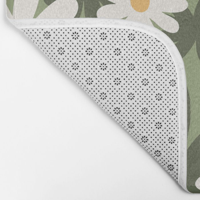 Flower Market London, Retro Daisies  Print, Green Ditsy Pattern Bath Mat Gallery Image 2
