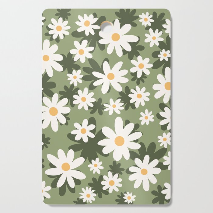 Flower Market London, Retro Daisies  Print, Green Ditsy Pattern Cutting Board Gallery Image 1