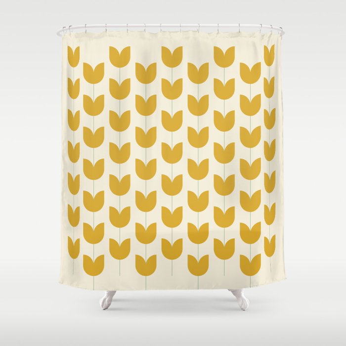 Spring Tulips II Yellow Mid Century Flowers Shower Curtain Gallery Image 1