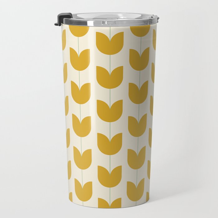 Spring Tulips II Yellow Mid Century Flowers Travel Mug Gallery Image 3