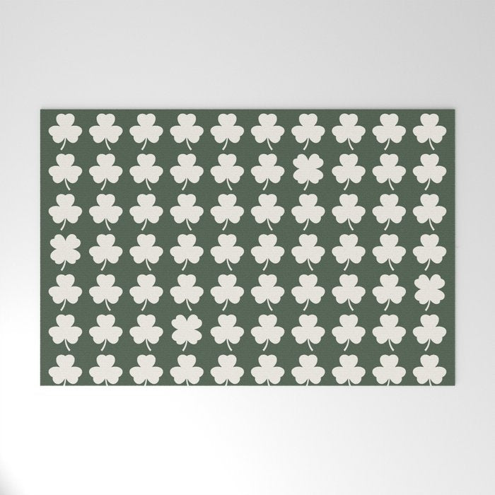 Clovers XXXIX Dark Green Botanical Pattern Welcome Mat Gallery Image 1