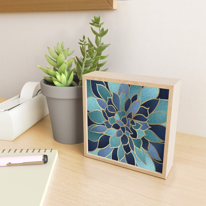 Festive, Floral Prints, Navy Blue, Teal and Gold Mini Art Print Gallery Image 2