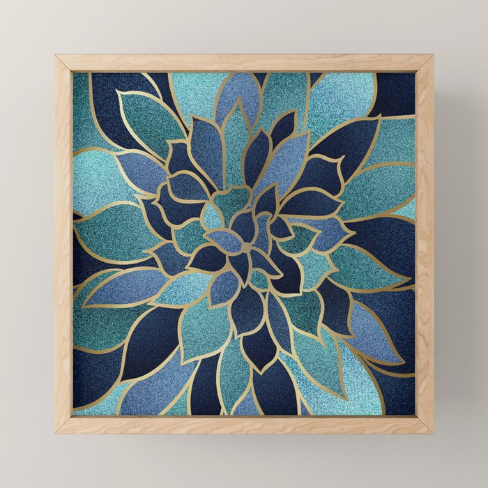 Festive, Floral Prints, Navy Blue, Teal and Gold Mini Art Print Gallery Image 1