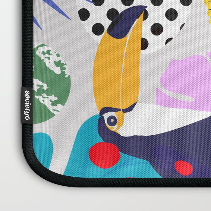 Tropical Spring | Pastel Quirky Modern Bohemian Jungle Botanical | Flamingo Palm Cockatoo Birds Laptop Sleeve Gallery Image 3