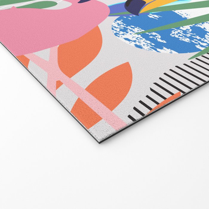 Tropical Spring | Pastel Quirky Modern Bohemian Jungle Botanical | Flamingo Palm Cockatoo Birds Welcome Mat Gallery Image 2