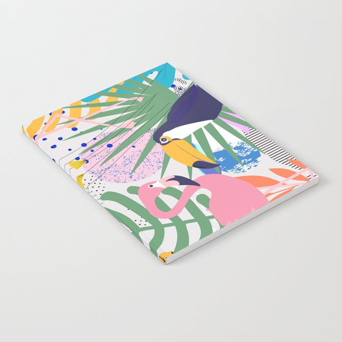 Tropical Spring | Pastel Quirky Modern Bohemian Jungle Botanical | Flamingo Palm Cockatoo Birds Notebook Gallery Image 1
