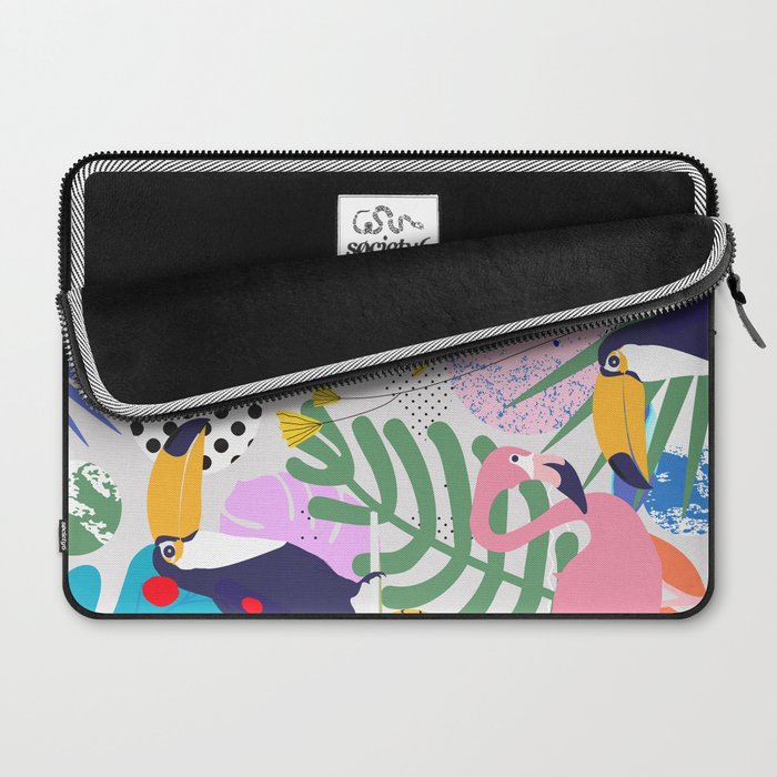 Tropical Spring | Pastel Quirky Modern Bohemian Jungle Botanical | Flamingo Palm Cockatoo Birds Laptop Sleeve Gallery Image 2