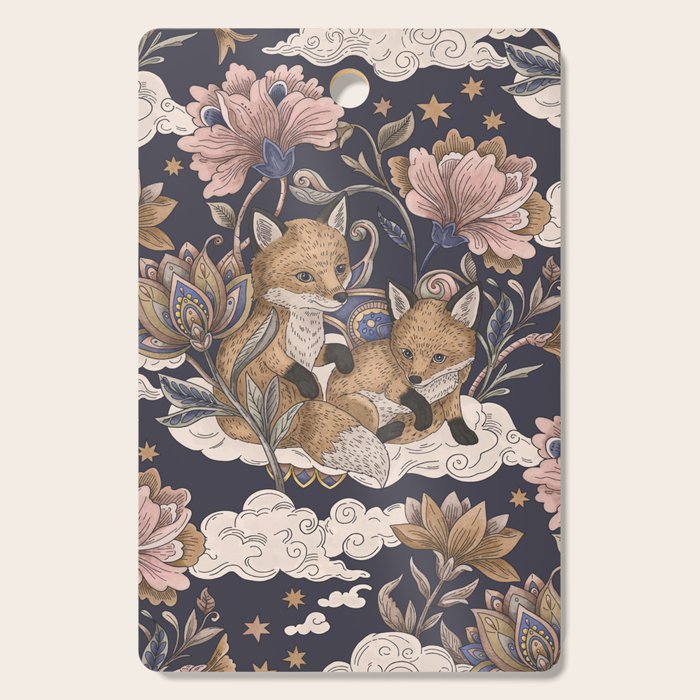 Fox Cubs in Moonlit Garden Cutting Board Gallery Image 1