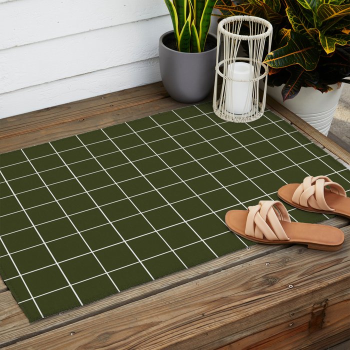 Grid (Olive Green) Outdoor Rug Gallery Image 2