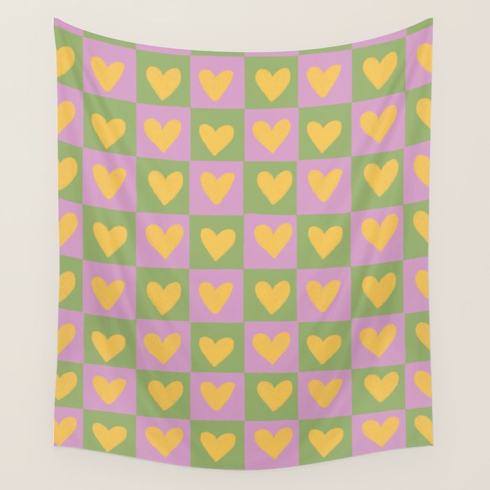 Checker yellow hearts Wall Tapestry Gallery Image 4