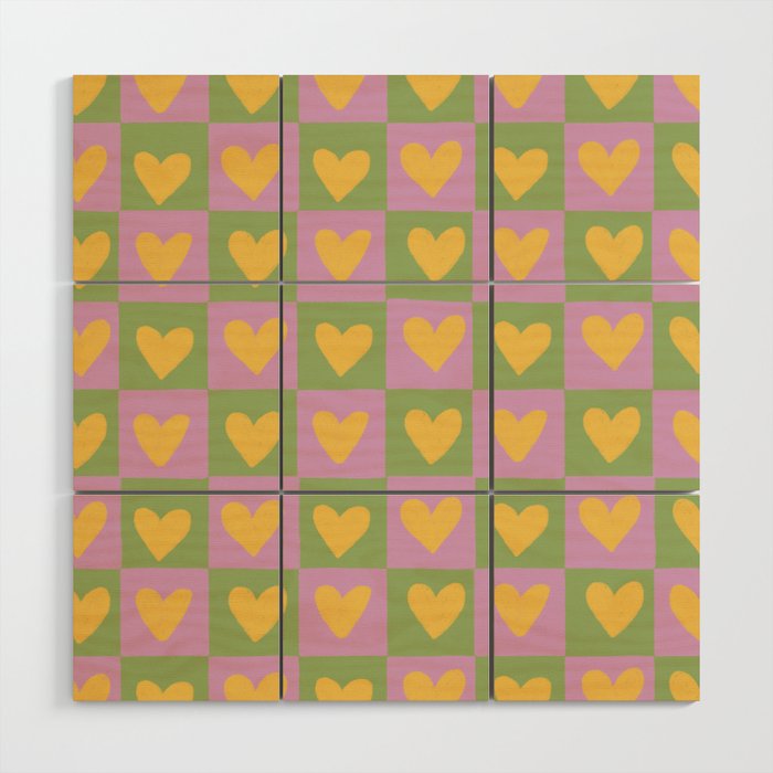 Checker yellow hearts Wood Wall Art Gallery Image 1