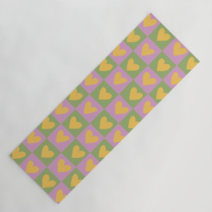 Checker yellow hearts Yoga Mat Gallery Image 1