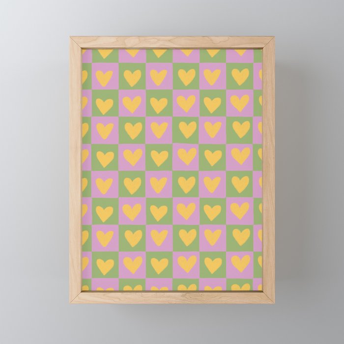 Checker yellow hearts Mini Art Print Gallery Image 1