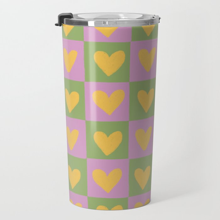 Checker yellow hearts Travel Mug Gallery Image 3