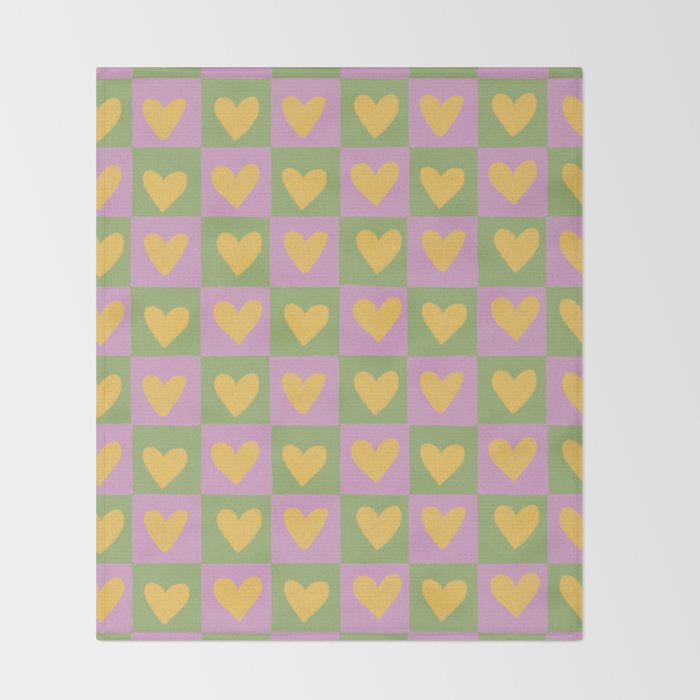 Checker yellow hearts Throw Blanket Gallery Image 2
