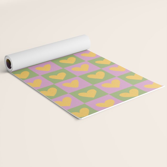 Checker yellow hearts Yoga Mat Gallery Image 2