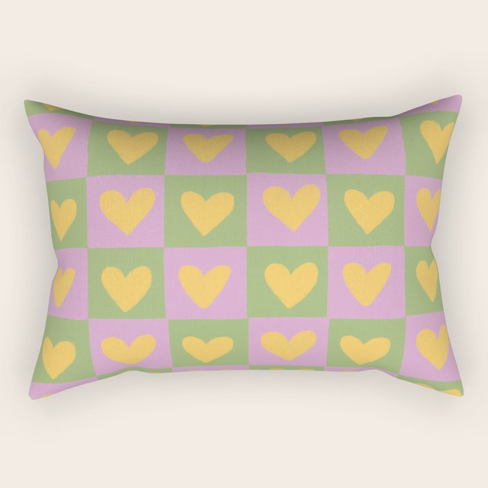 Checker yellow hearts Rectangular Pillow Gallery Image 2