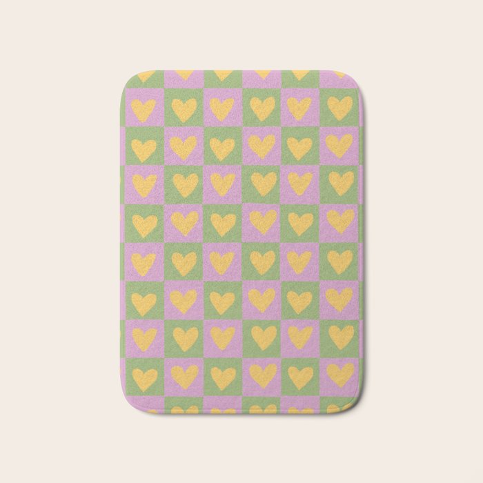 Checker yellow hearts Bath Mat Gallery Image 1