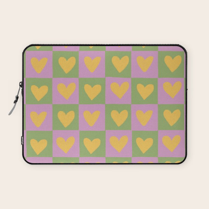 Checker yellow hearts Laptop Sleeve Gallery Image 1