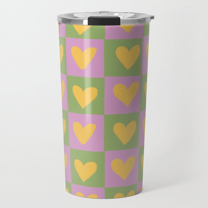 Checker yellow hearts Travel Mug Gallery Image 1