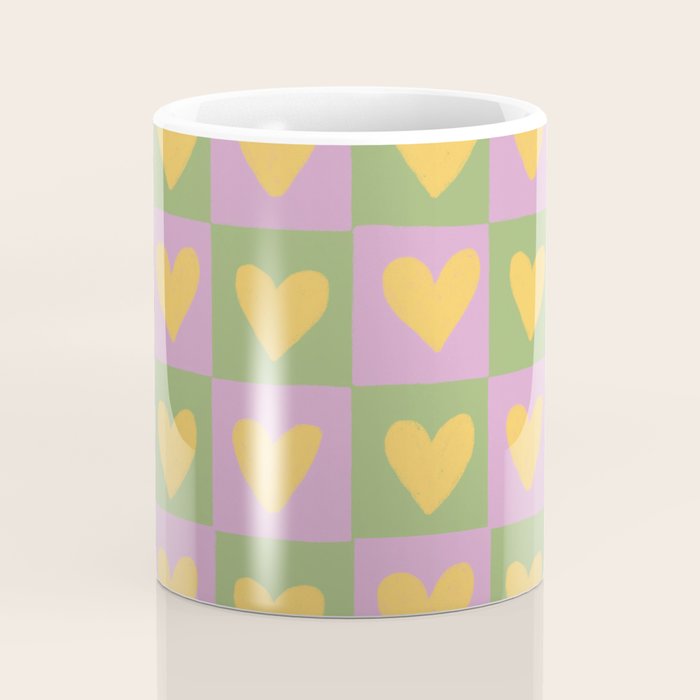 Checker yellow hearts Coffee Mug Gallery Image 4