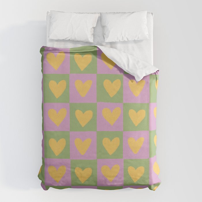 Checker yellow hearts Duvet Cover Gallery Image 1