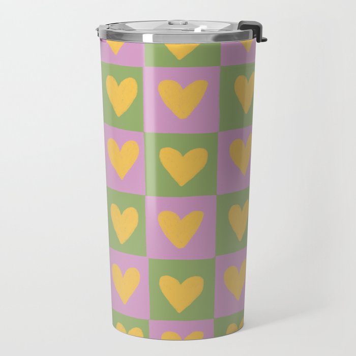 Checker yellow hearts Travel Mug Gallery Image 2