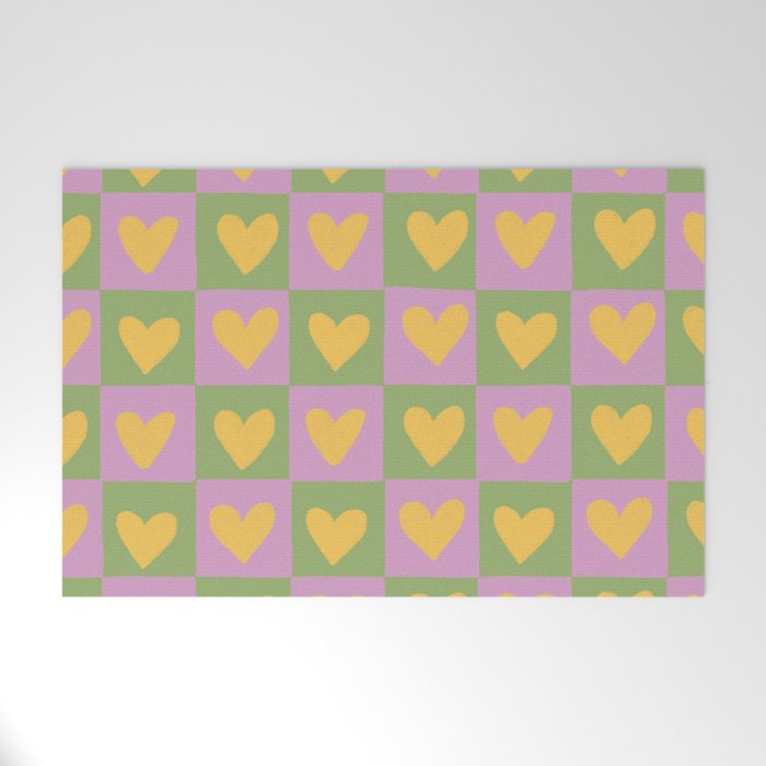 Checker yellow hearts Welcome Mat Gallery Image 1