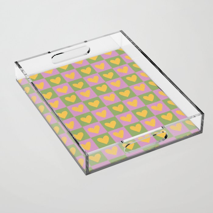 Checker yellow hearts Acrylic Tray Gallery Image 1