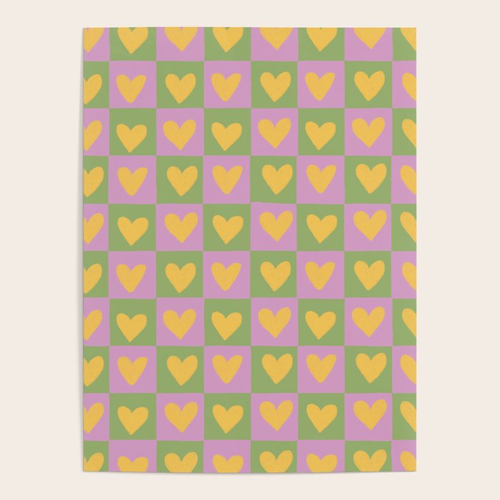 Checker yellow hearts Poster Gallery Image 1