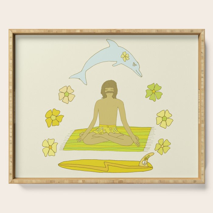 here in now surf meditate gerry lopez // retro art by surfy birdy Serving Tray Gallery Image 1