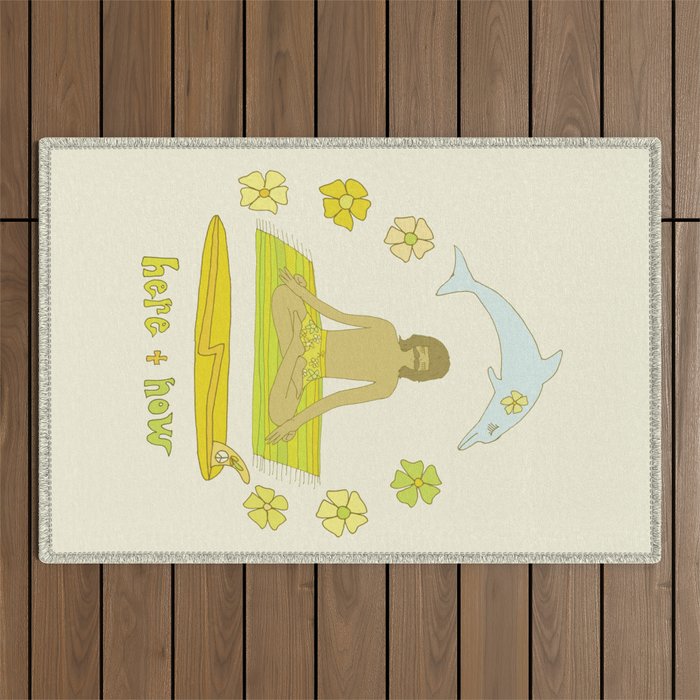 here in now surf meditate gerry lopez // retro art by surfy birdy Outdoor Rug Gallery Image 1