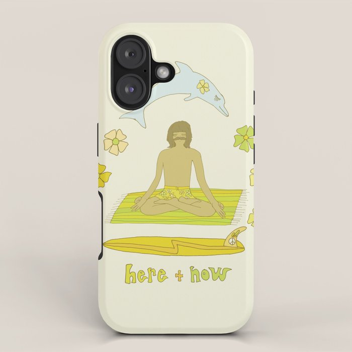 here in now surf meditate gerry lopez // retro art by surfy birdy iPhone Case Gallery Image 1
