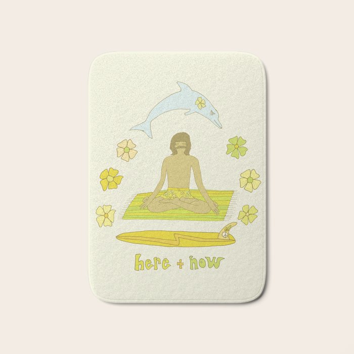 here in now surf meditate gerry lopez // retro art by surfy birdy Bath Mat Gallery Image 1