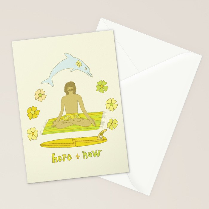 here in now surf meditate gerry lopez // retro art by surfy birdy Stationery Card Gallery Image 2